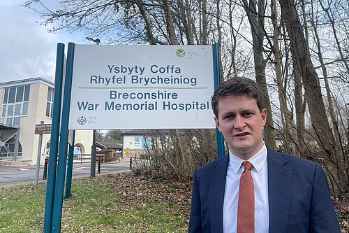 David Chadwick MP in front of Brecon Hospital