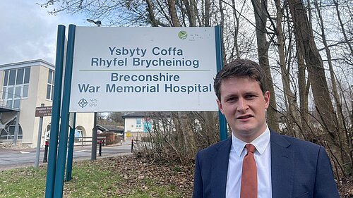 David Chadwick MP in front of Brecon Hospital