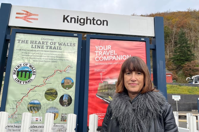 Jane Dodds MS in front of Knighton Station