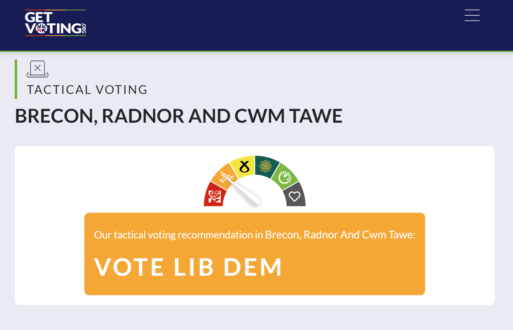 Tactical Voting Advice recommending Lib Dems in BR&CT